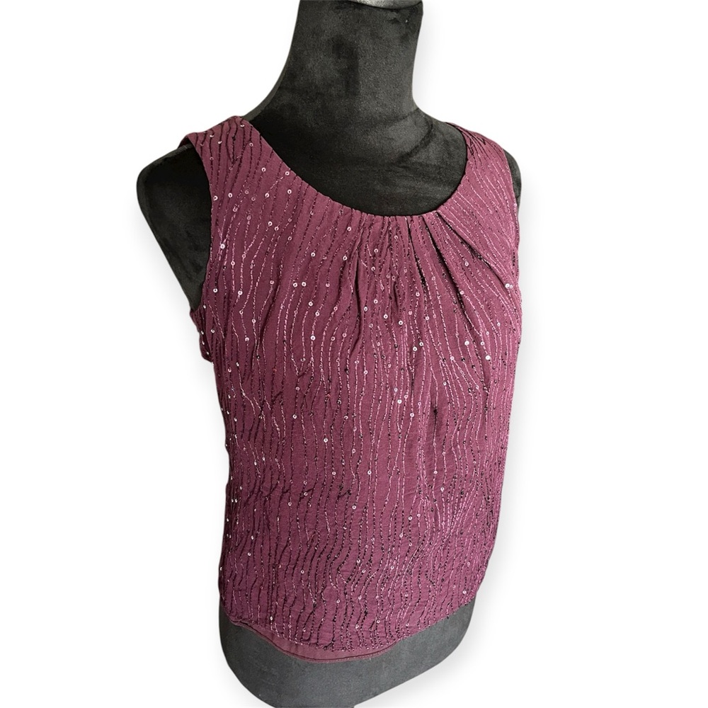 Talbots 100% Silk Sleeveless Sequin Top in Plum Purple 4 Petite - NWOT